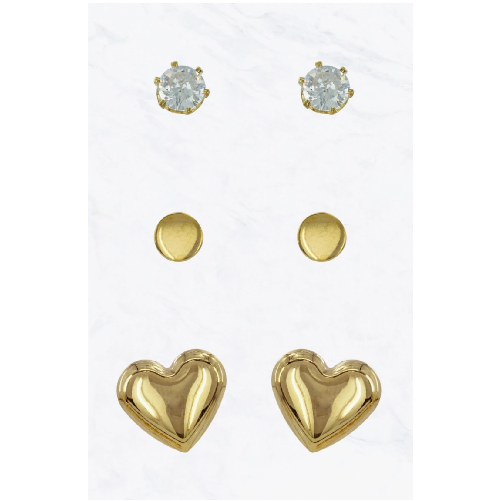 Suzie Q 3 Piece Studs with Heart Earrings Set - Gold