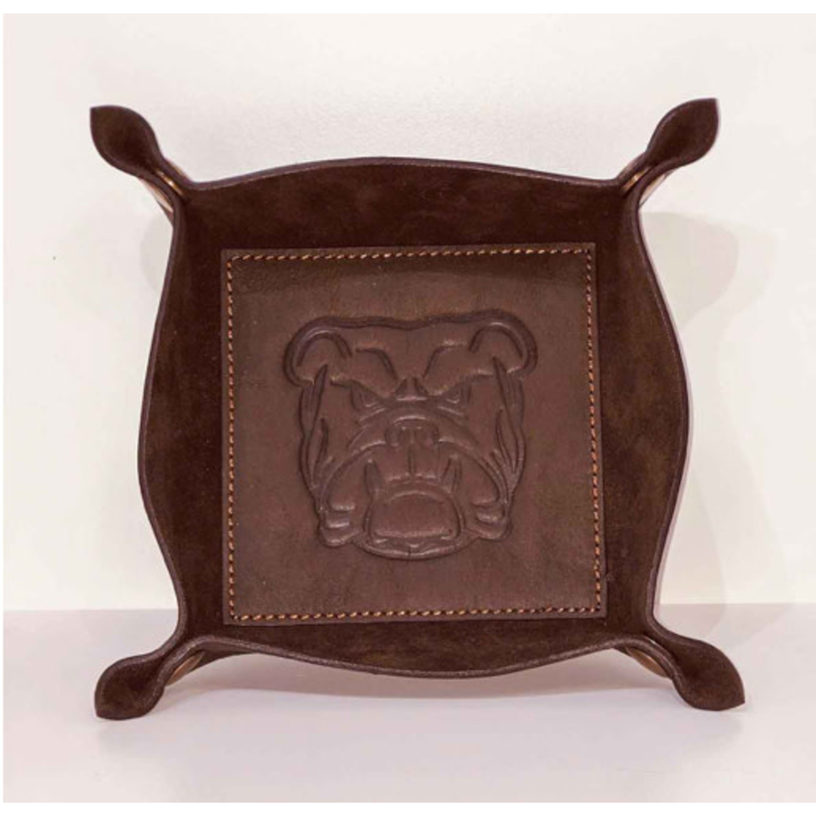 The Royal Standard Bulldog Embossed Leather Valet Tray Dark Brown