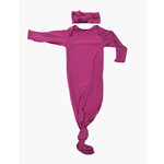 Three Little Tots Magenta Ribbed Knotted Gown - Gown & Bow