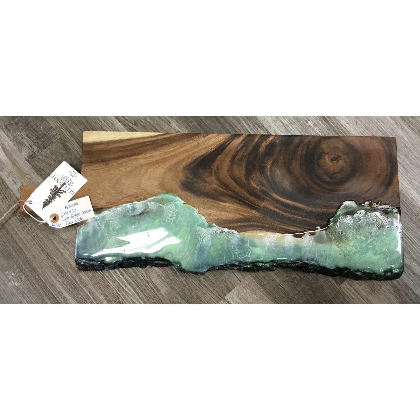 Blue Roots Acacia 20 1/2 x 10 Live Edge Ocean Full Side Serving Board/Food Safe