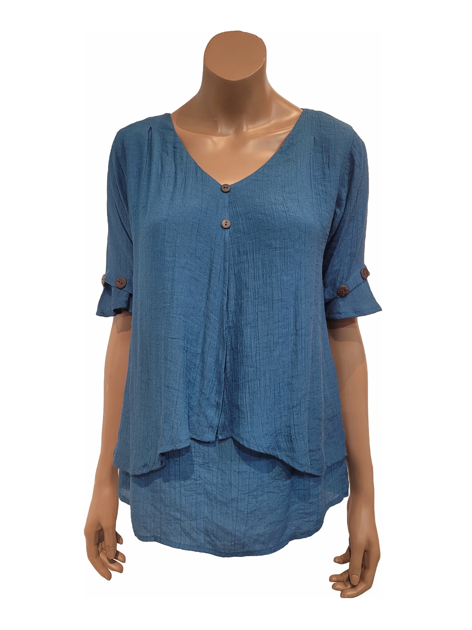Shirt With 2 Hanging Layers, Short Sleeves, Bamboo-Cotton-PA 