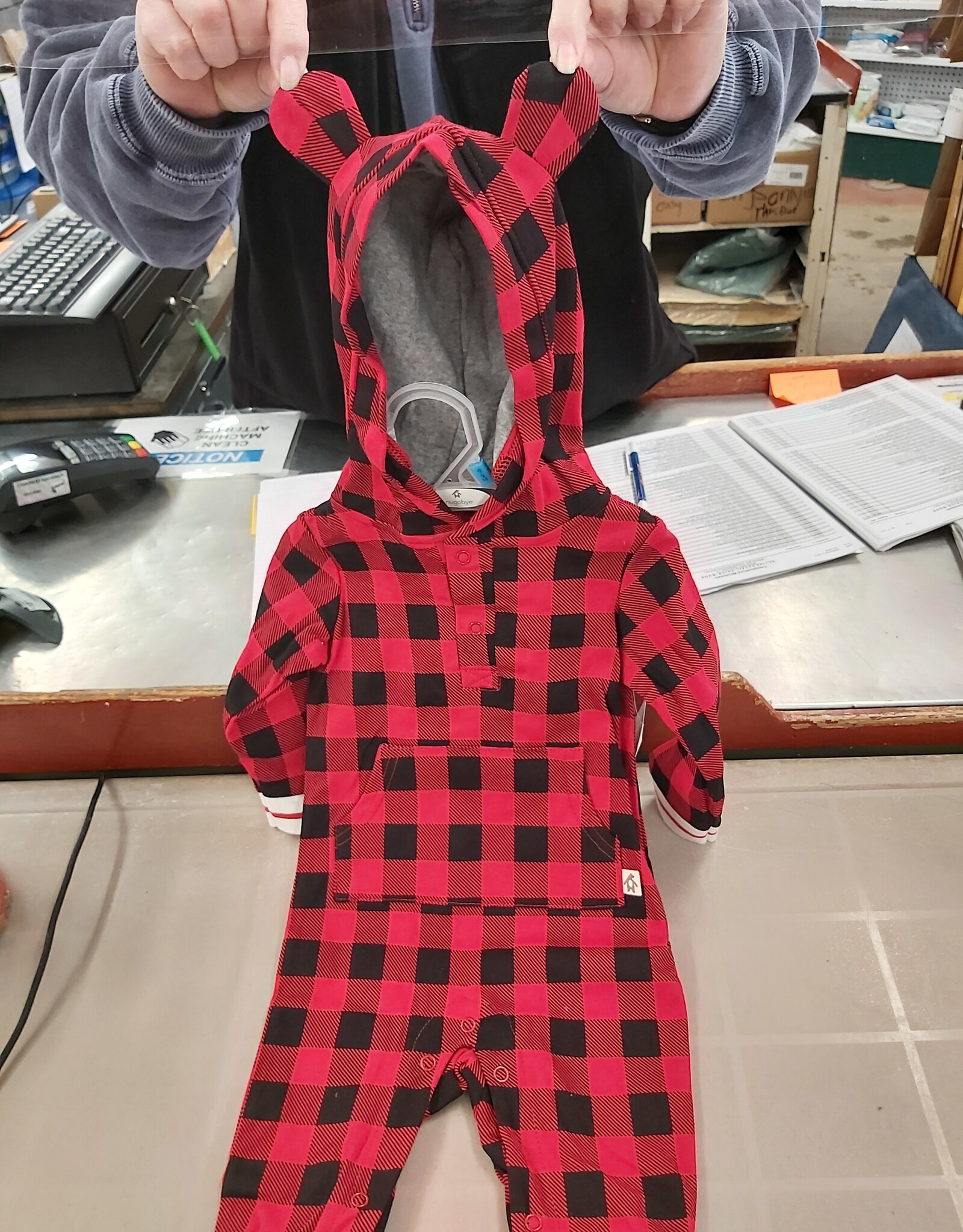 Hooded Ear Jumpsuite buffalo plaid