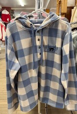 Micro Polar Hoody, 1/4 Button w/pockets - Denim Blue