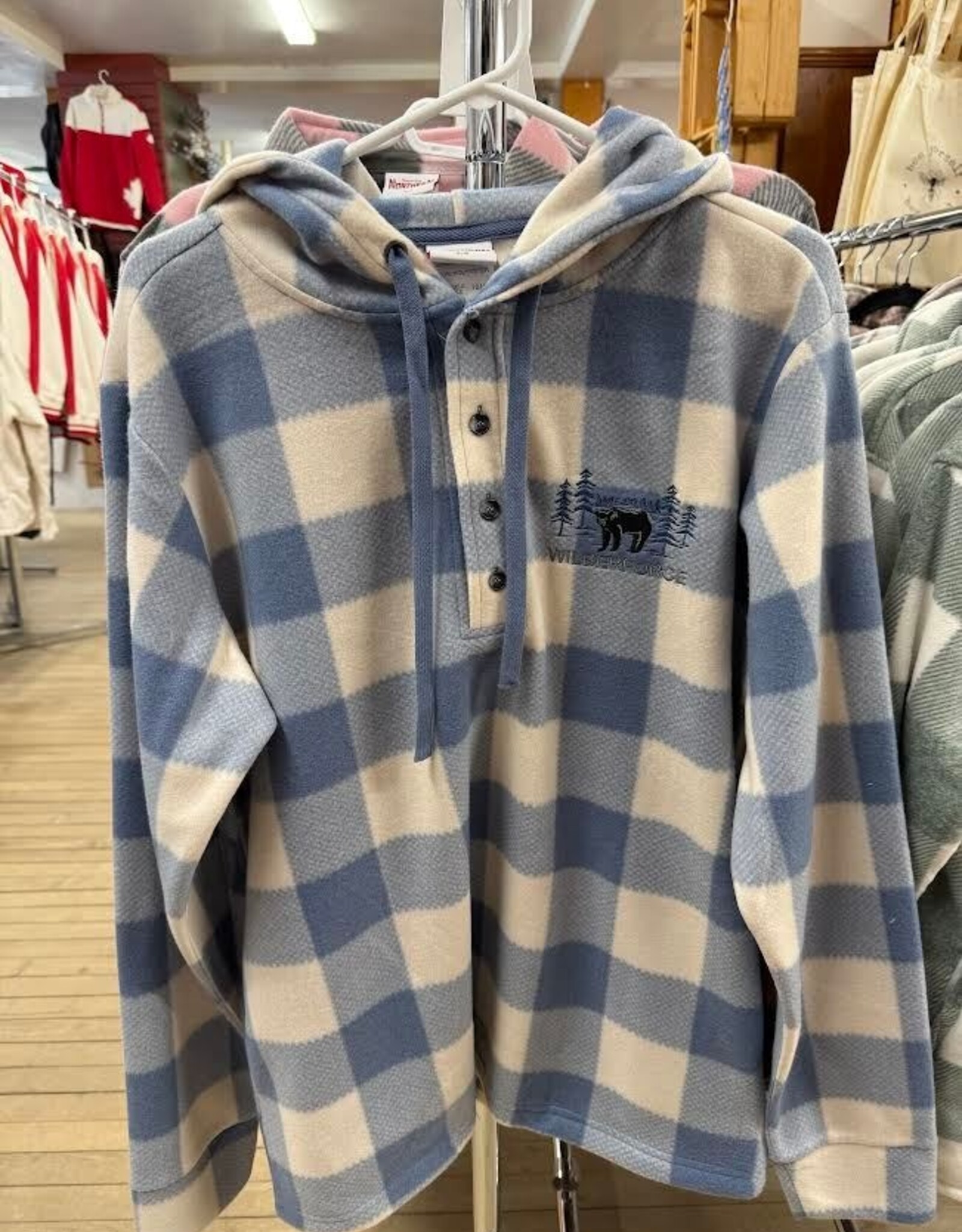 Micro Polar Hoody, 1/4 Button w/pockets - Denim Blue