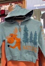 Kid's Full Zip Blue Moose Hooded Sweatshirt w/Antlers