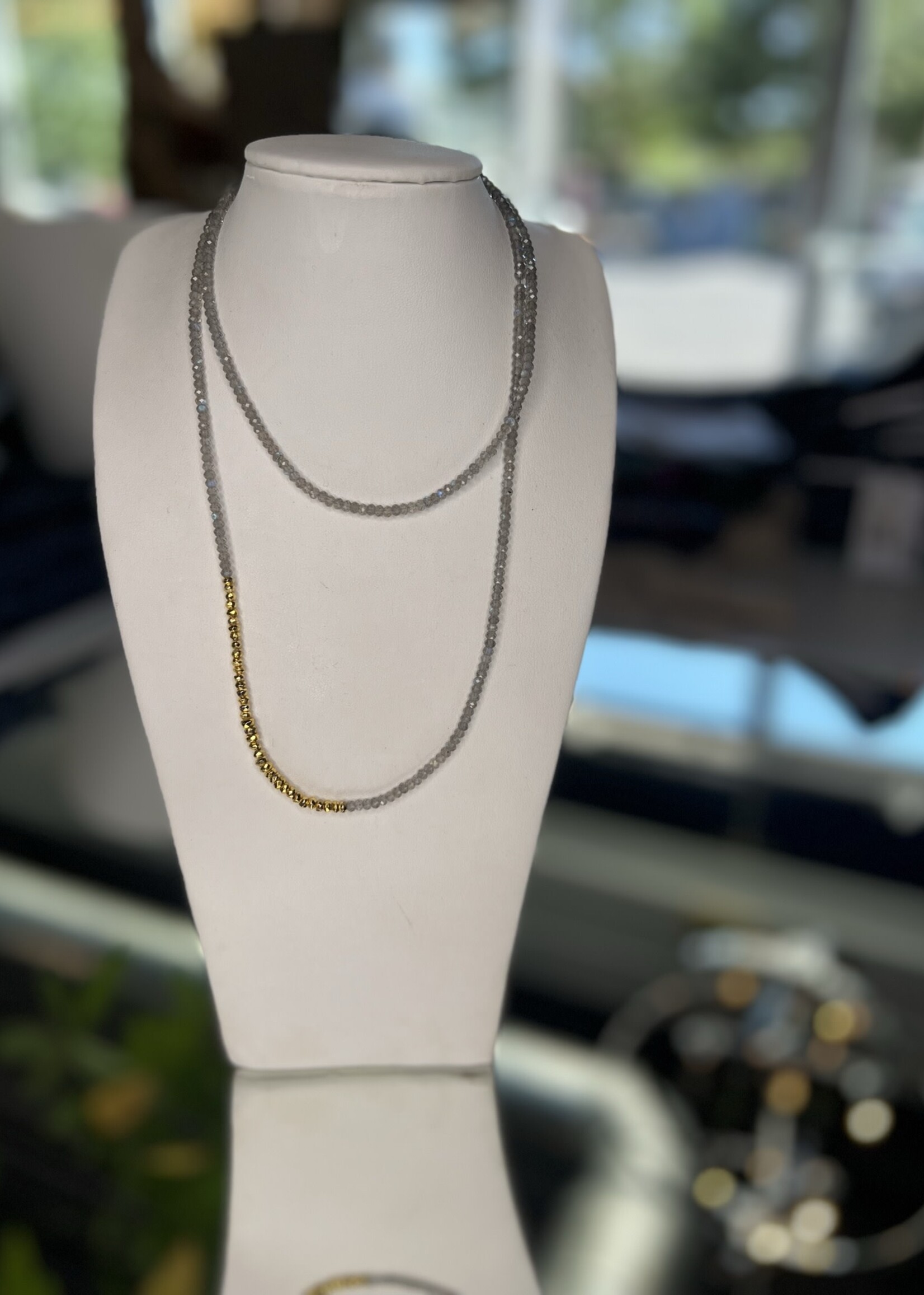 Lula  Labradorite Long Rondelle Necklace/Wrap Bracelet