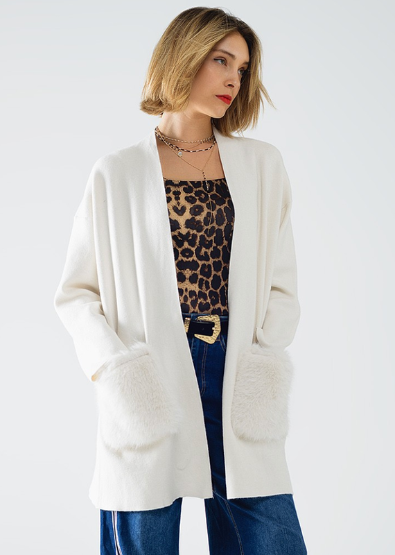 Faux Fur Pocket Cardigan