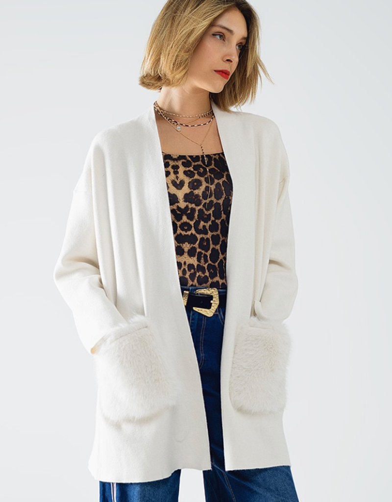 Faux Fur Pocket Cardigan