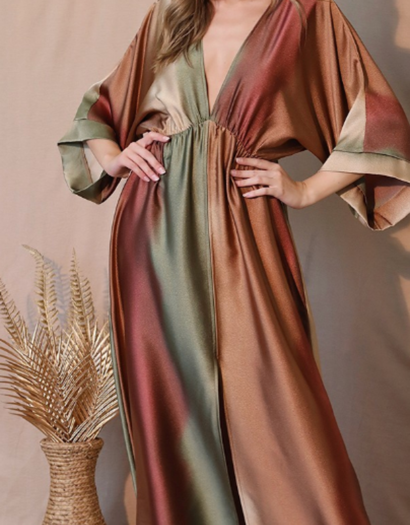 Ombre Satin Kimono Dress