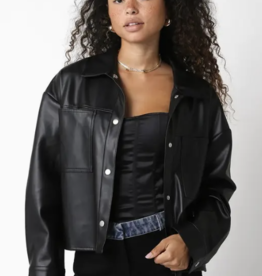 Riley Faux Leather Button Up