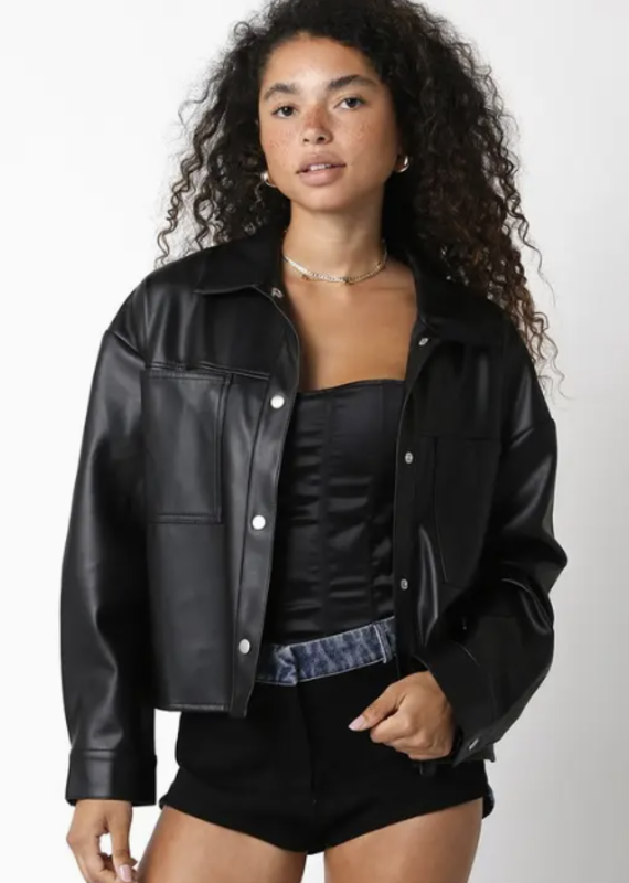 Riley Faux Leather Button Up