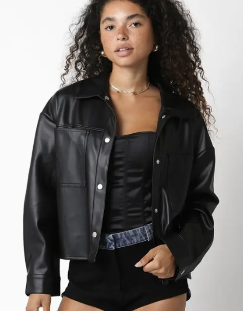 Riley Faux Leather Button Up