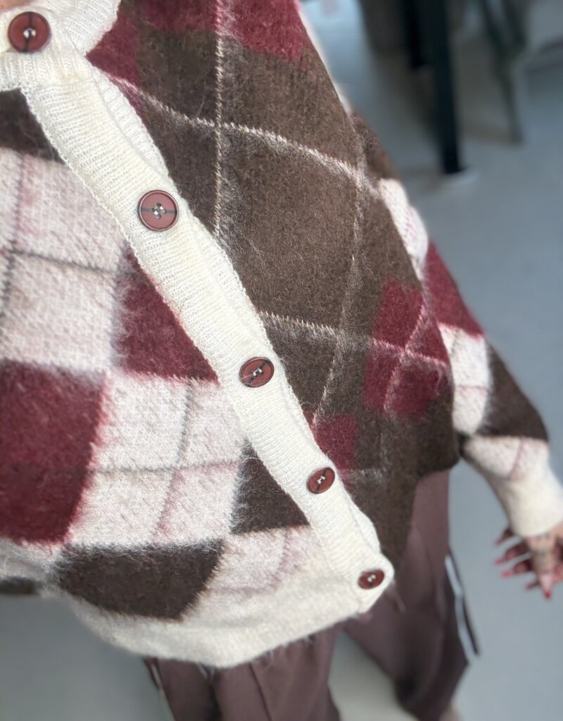 Fuzzy Argyle Cardigan