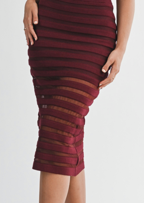 Mesh Stripe Midi Skirt