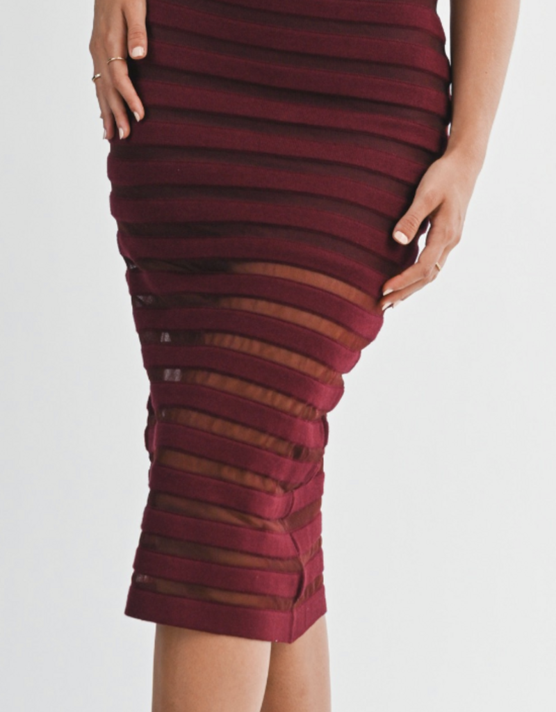 Mesh Stripe Midi Skirt