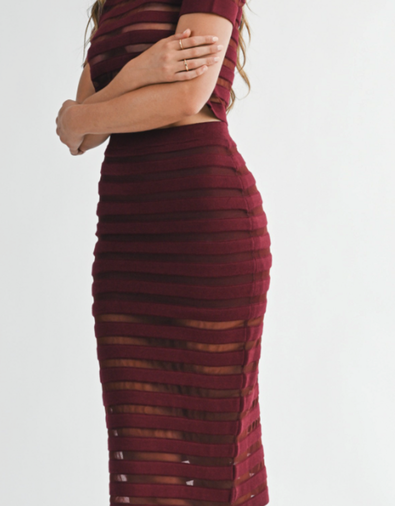 Mesh Stripe Midi Skirt