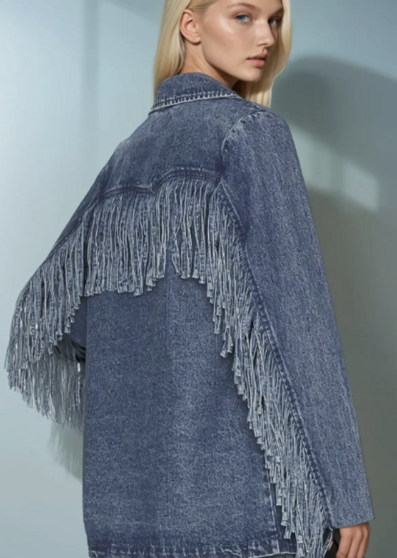 Premium Fringed Denim Blazer