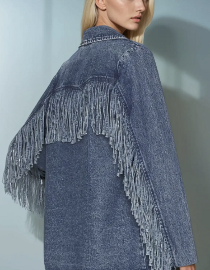 Premium Fringed Denim Blazer