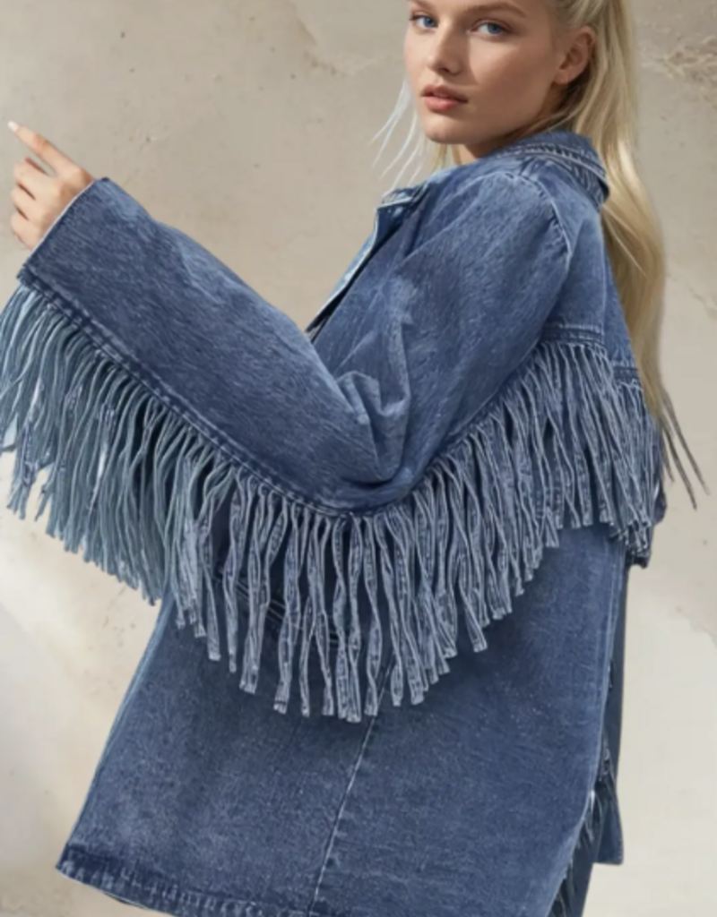 Premium Fringed Denim Blazer