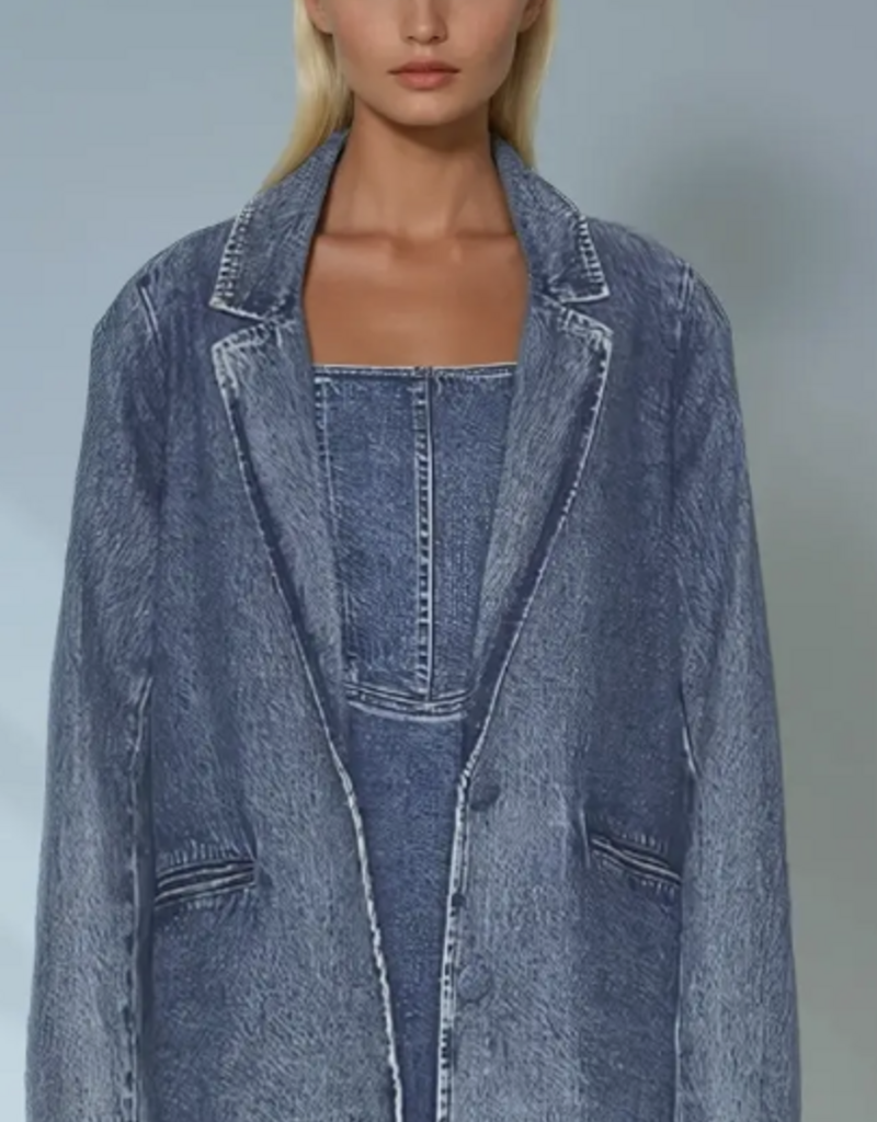 Premium Fringed Denim Blazer
