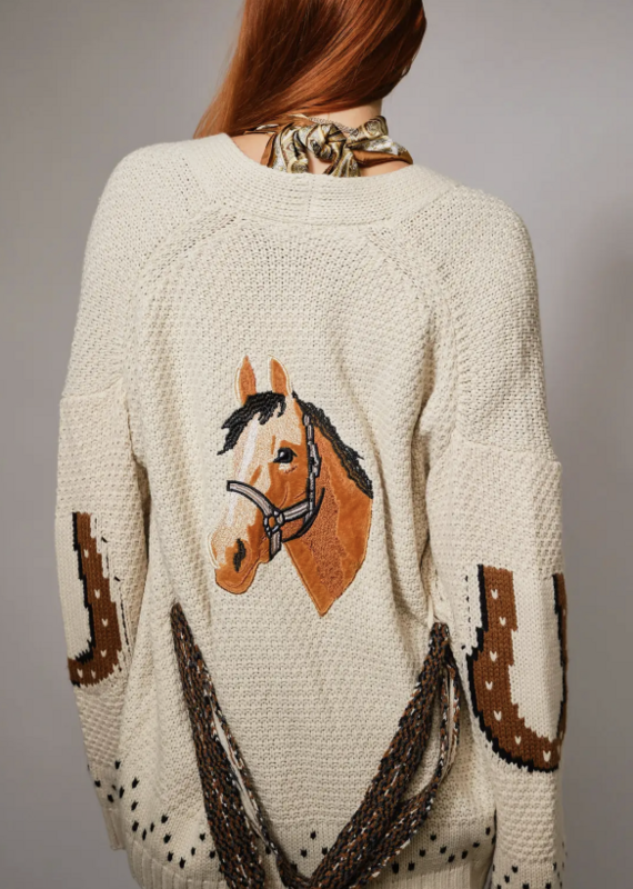 Western Horse Belted Sweater