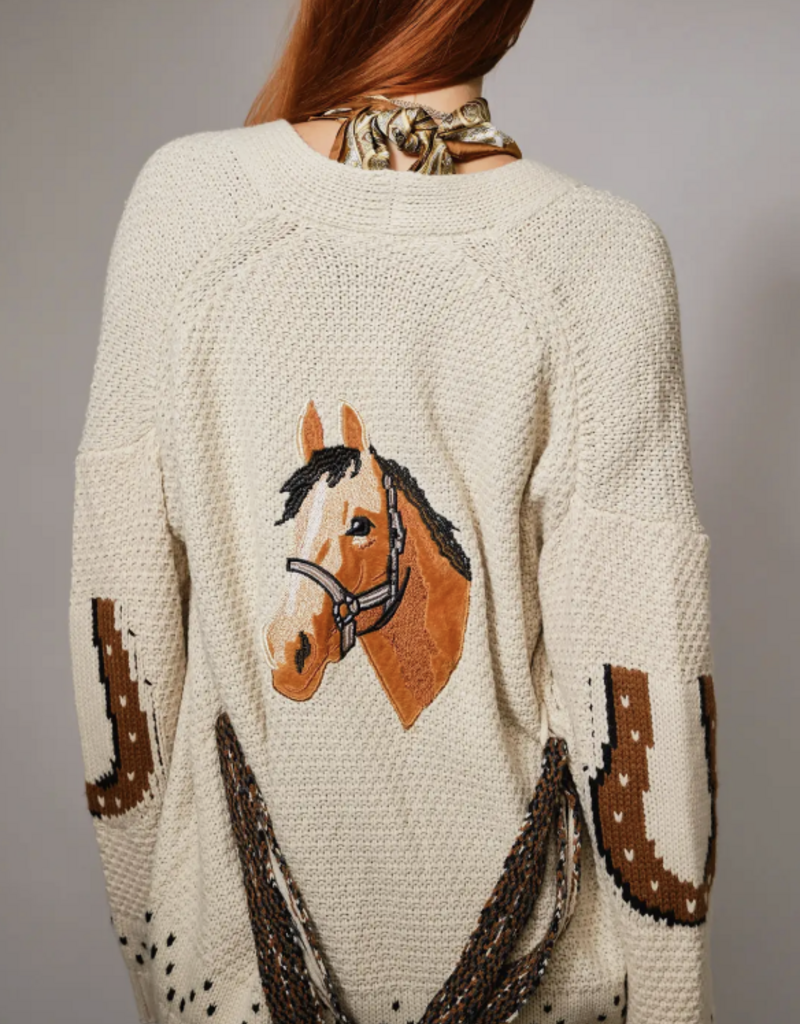 Western Horse Belted Sweater