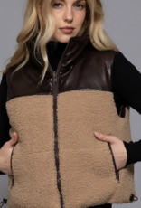Reversible Faux Leather-Sherpa Padding Crop Vest