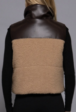 Reversible Faux Leather-Sherpa Padding Crop Vest
