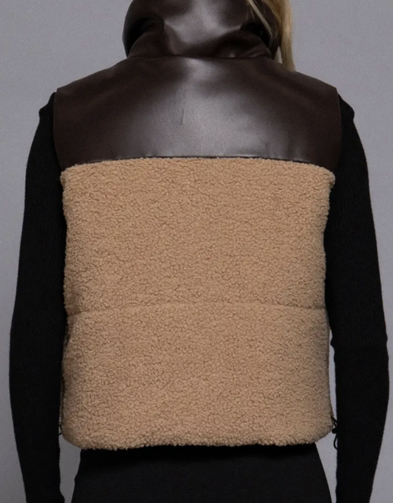 Reversible Faux Leather-Sherpa Padding Crop Vest
