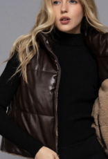 Reversible Faux Leather-Sherpa Padding Crop Vest