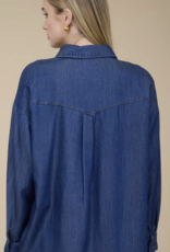 Collard Button Down Stud Detail Denim Shirt