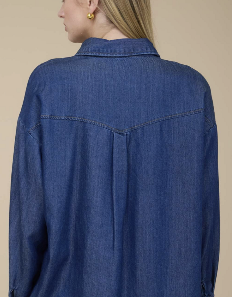 Collard Button Down Stud Detail Denim Shirt