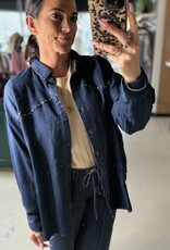 Collard Button Down Stud Detail Denim Shirt