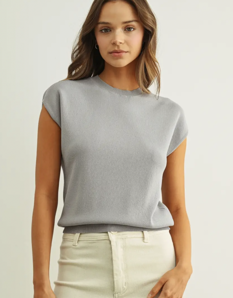 Round Neck Cap Short Sleeve Knit Top