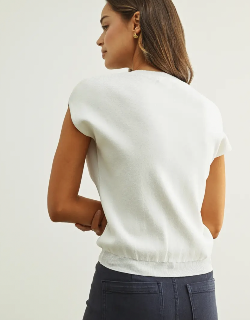 Round Neck Cap Short Sleeve Knit Top