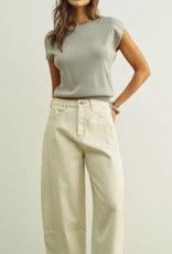 Round Neck Cap Short Sleeve Knit Top