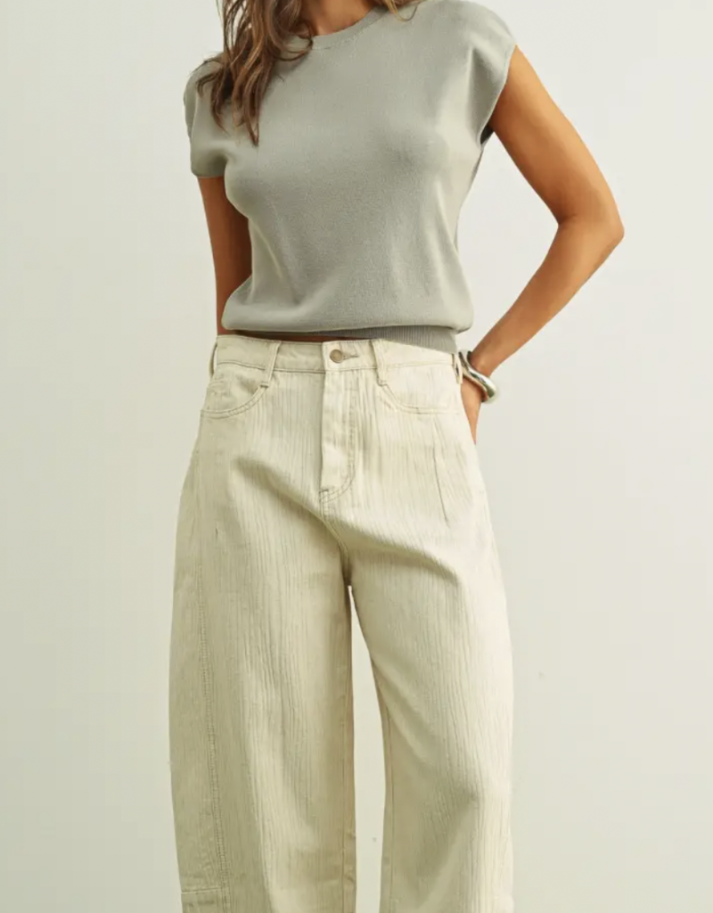 Round Neck Cap Short Sleeve Knit Top