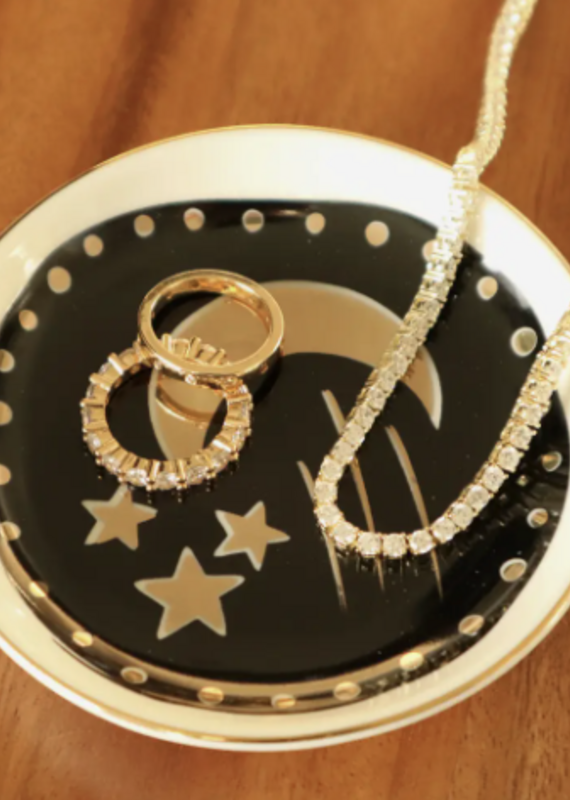 Round Trinket Tray Gold Moon and Stars