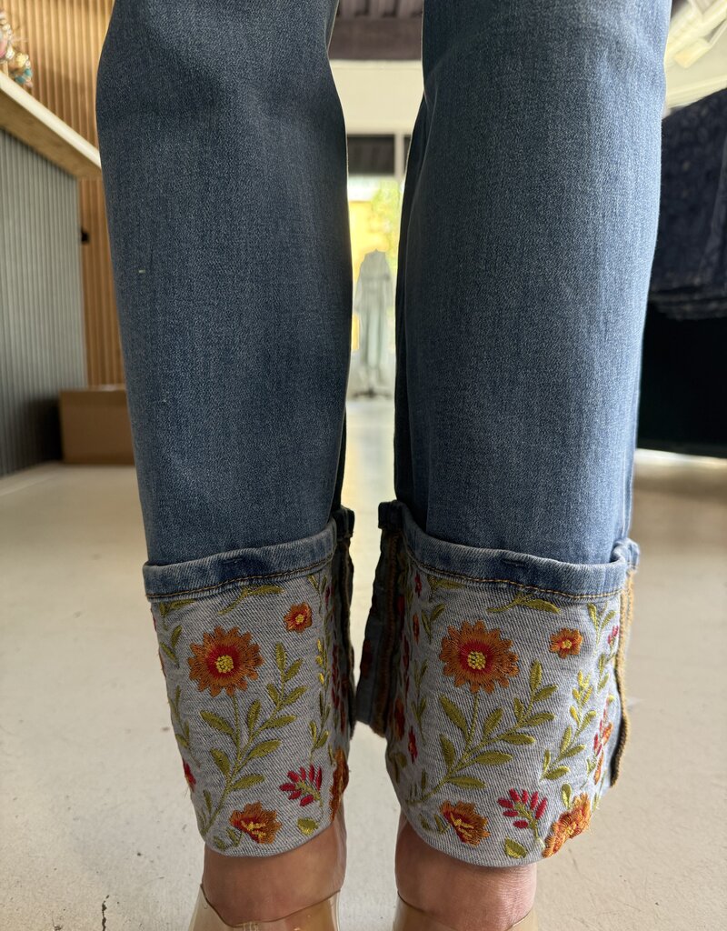 Cuff Embroidered Denim