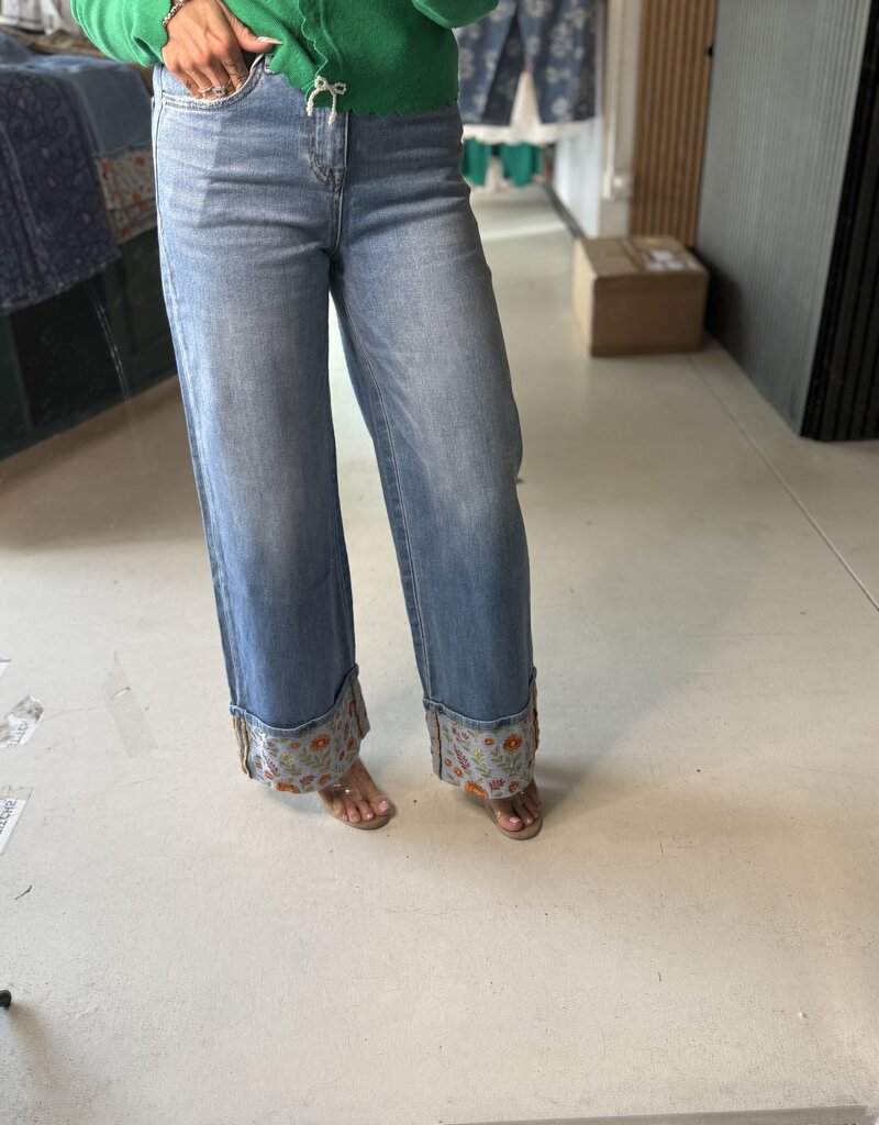 Cuff Embroidered Denim