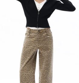 Mid Rise Leopard Straight Denim