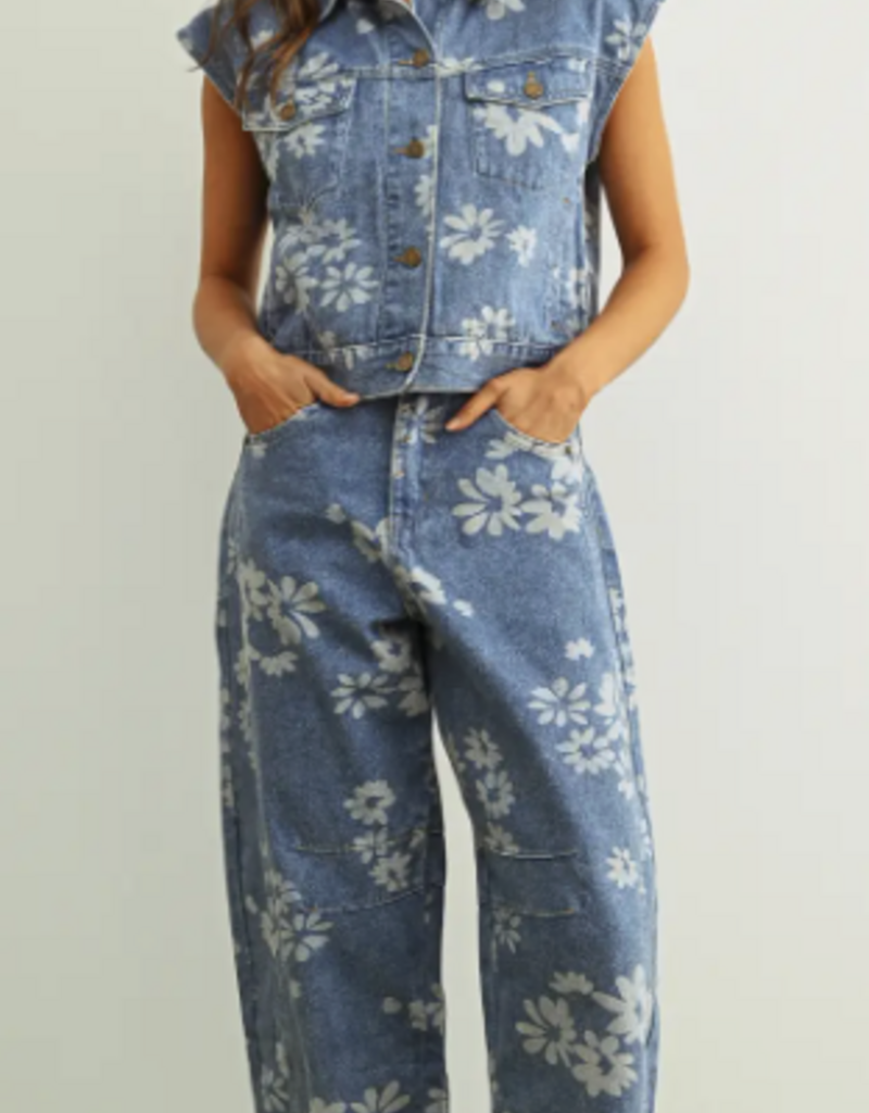 Denim Floral Barrel Jean