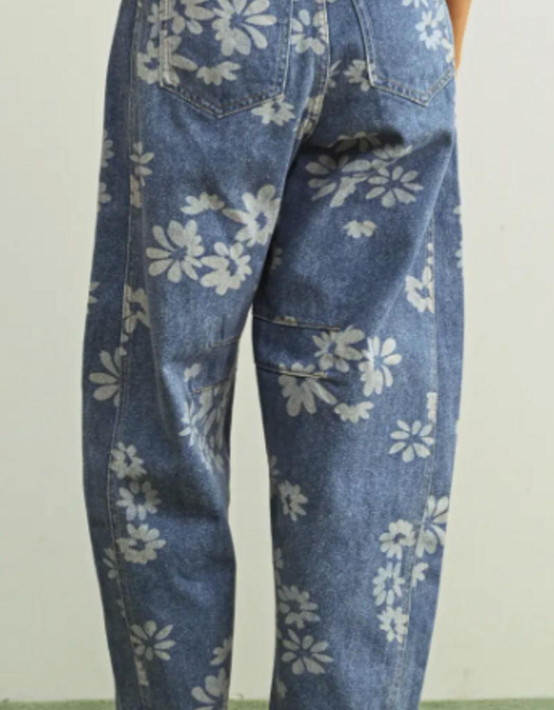 Denim Floral Barrel Jean