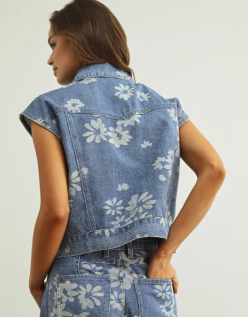 Denim Floral Vest