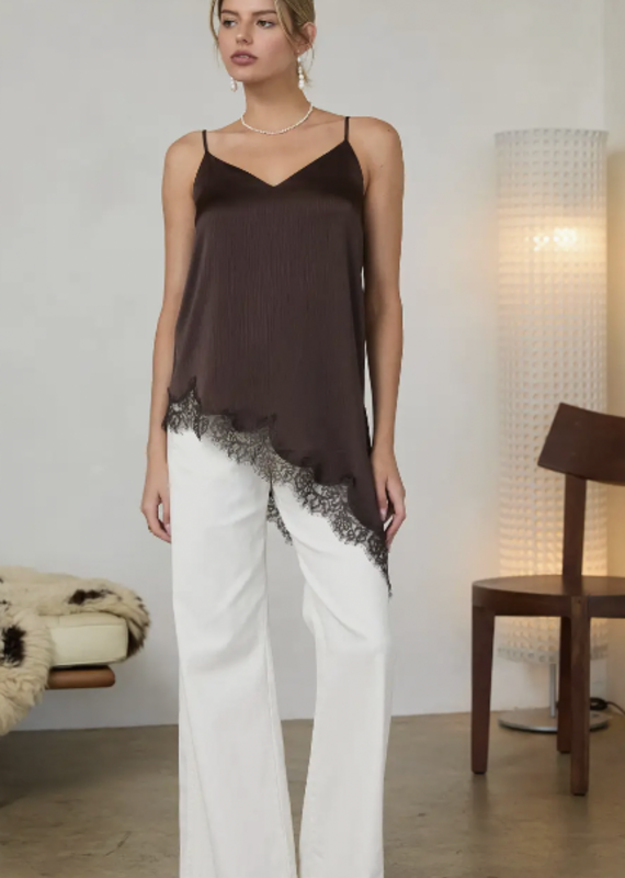 Asymmetrical Crinkled Satin Cami Tunic