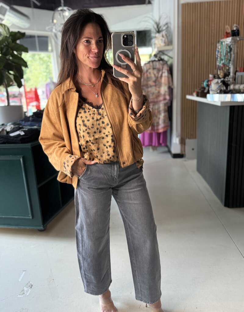 Faux Suede Bomber Jacket