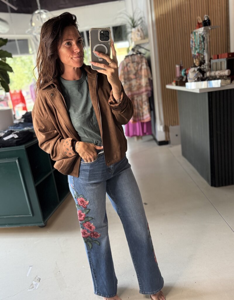 Faux Suede Bomber Jacket