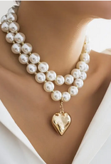 Lustrous Pearl Beaded Layered Heart Necklace