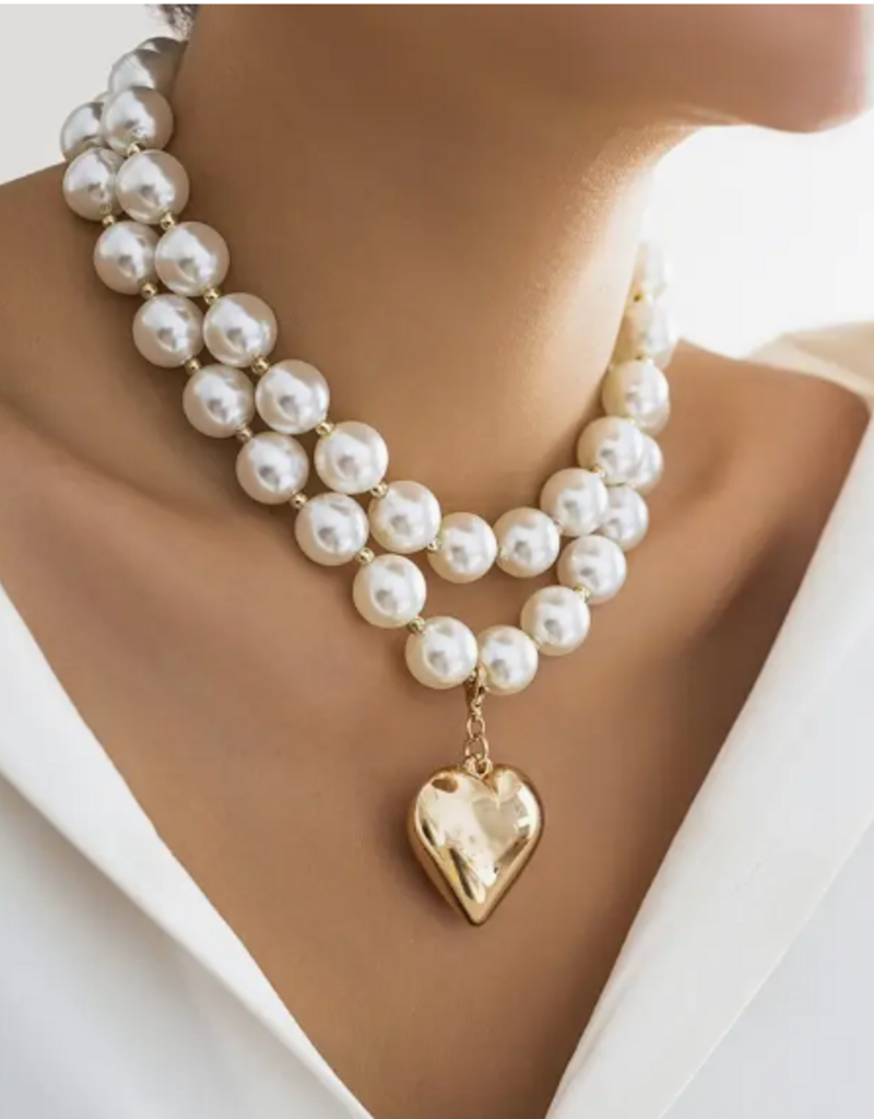 Lustrous Pearl Beaded Layered Heart Necklace