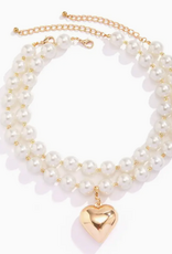 Lustrous Pearl Beaded Layered Heart Necklace